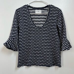 Sol Angeles x Anthropologie 3/4 Bell Sleeve Scoop Neck Blue Striped Top Size XS